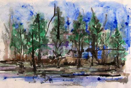 Loose watercolor of trees